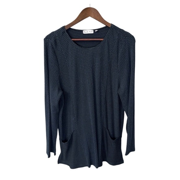 Habitat Tops - Habitat long sleeve blouse women's XL navy stretch pockets art boho lagenlook